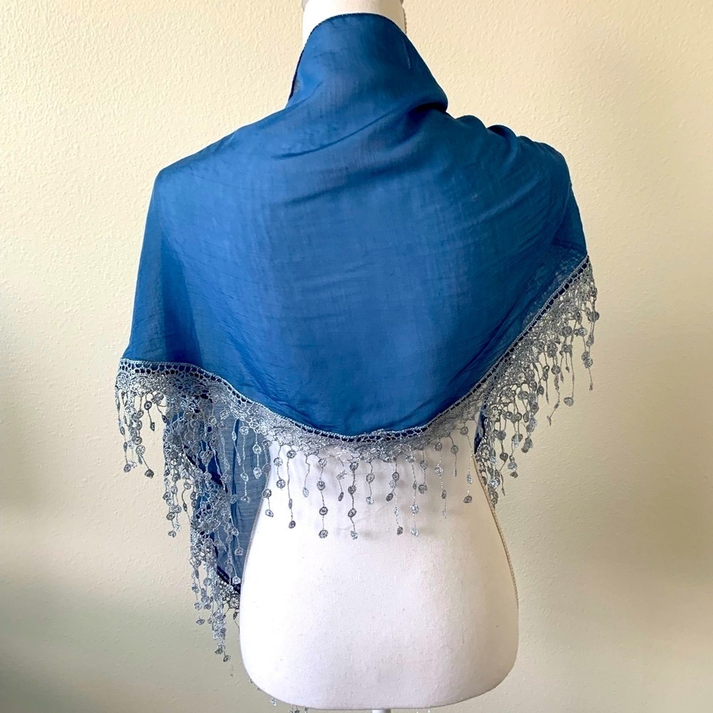 Elegant Blue and Silver Women's Shawl - Picture 2 of 4